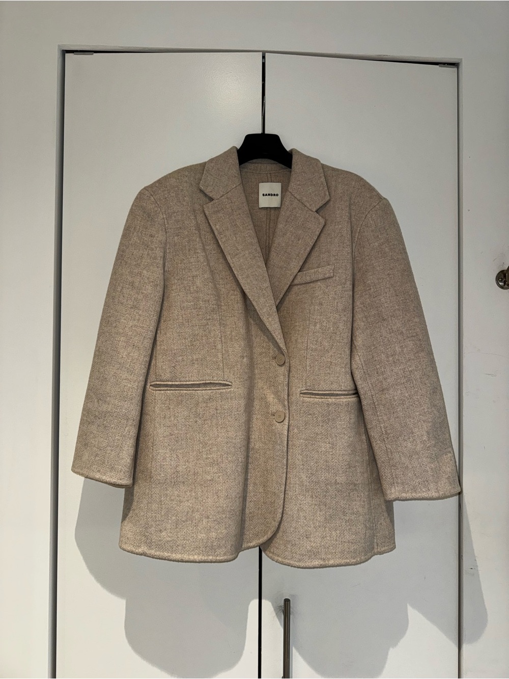 Sandro Neutral Beige Tailored Wool-Blend Blazer